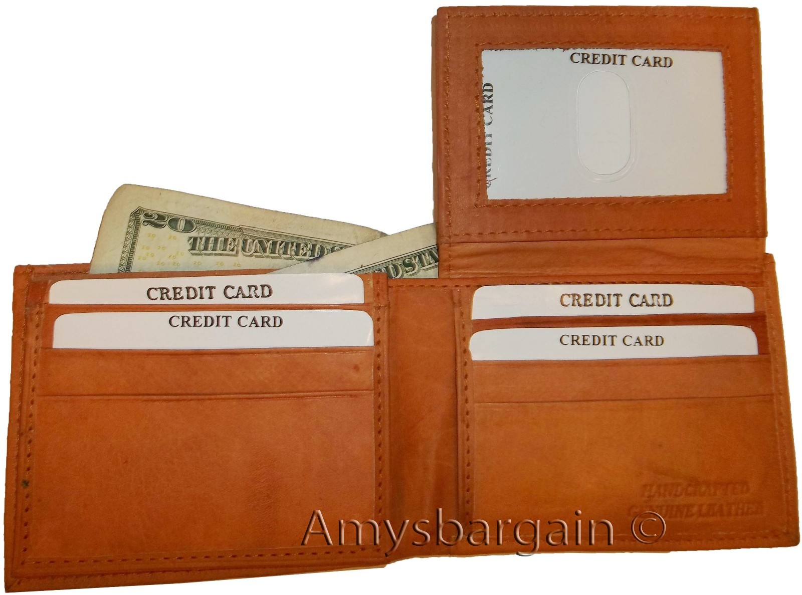 Lat of 2 New Man's Bifold Leather Wallet, 12 Credit Cards, 2 Tan Billfolds new - Image 4