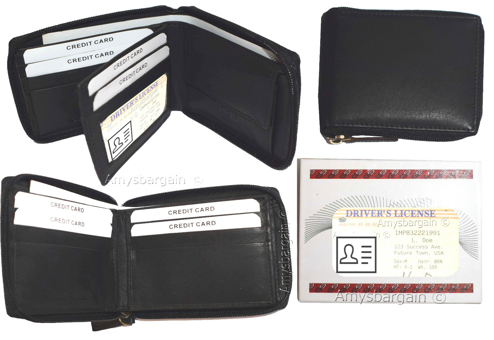 Leather RFID wallet Men's zip around leather 2 billfolds 7 card ID change in Box - Image 11