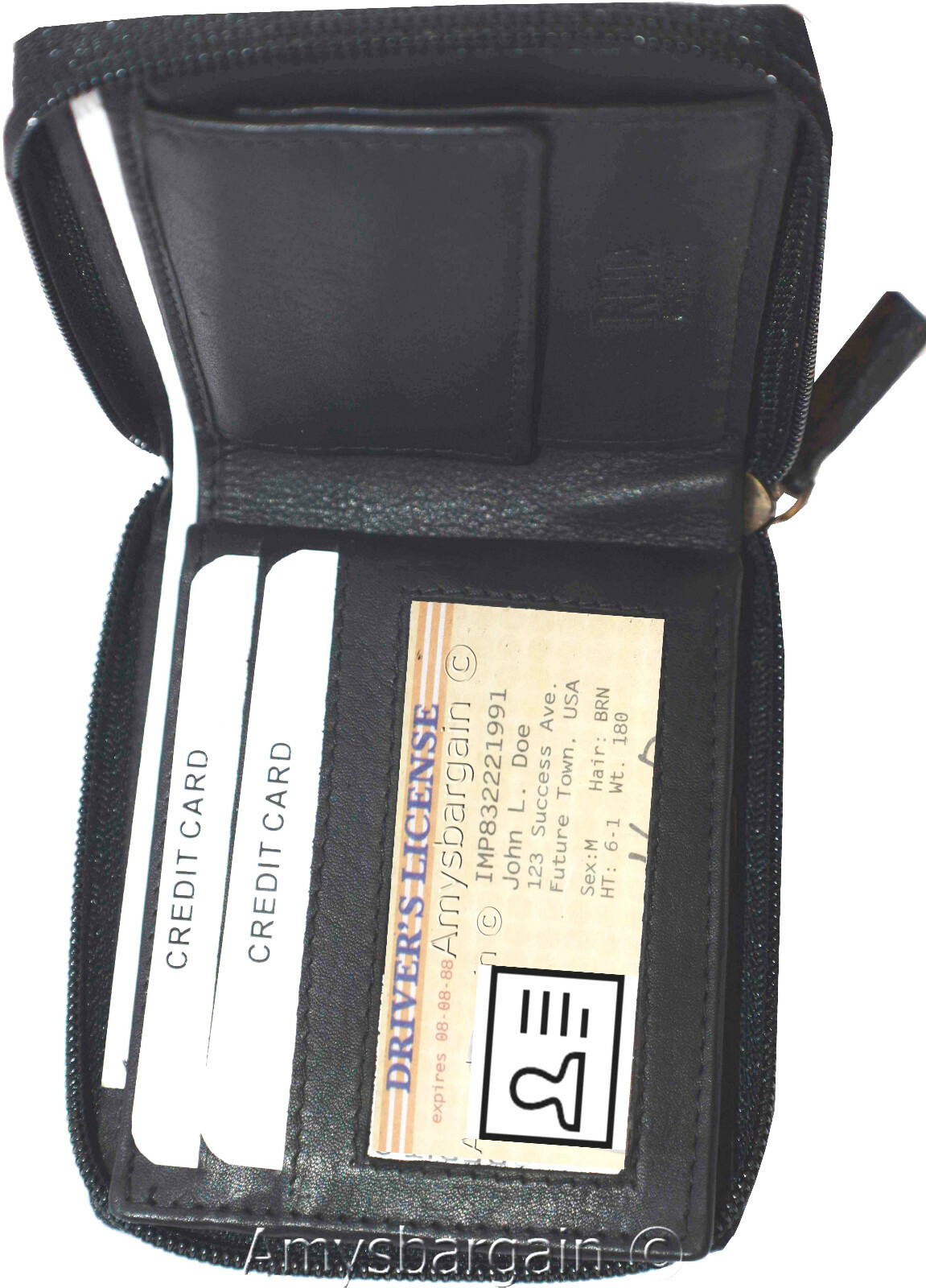 Leather RFID wallet Men's zip around leather 2 billfolds 7 card ID change in Box - Image 4