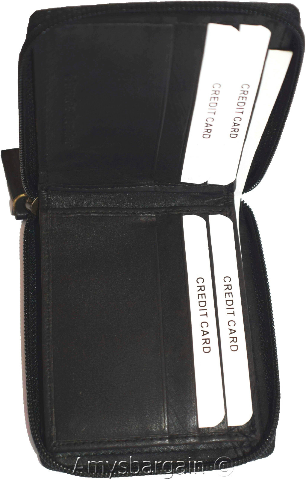 Leather RFID wallet Men's zip around leather 2 billfolds 7 card ID change in Box - Image 5