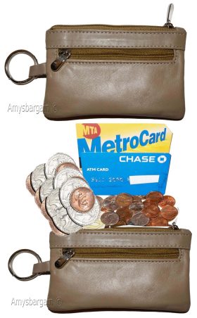 Leather change purse, Zip coin wallet, 2 pocket coin case w/ key rings Lot of 2,