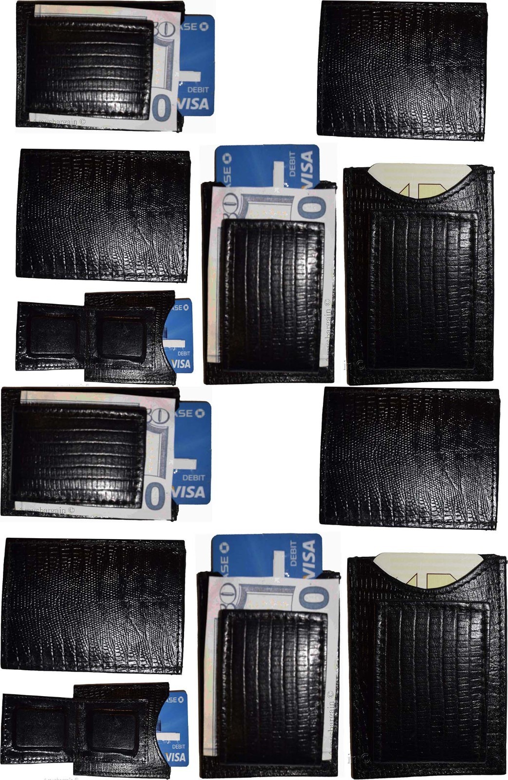 Lot of 12 Black Lizard skin printed leather money clip unbranded money Clip New