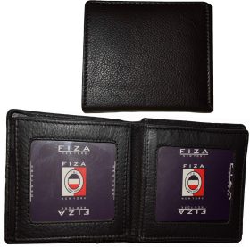 Lot of 2 FIZA NY Leather men's Bifold Black wallets 2 card center pieces 3 IDs