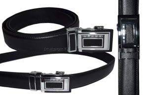Lot of 2 Men's Belt Black Leather Automatic lock belt Up to 44 inches Dress belt
