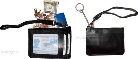 Lot of 2 leather change purse black key ring purse mini Wrist-let new coin case