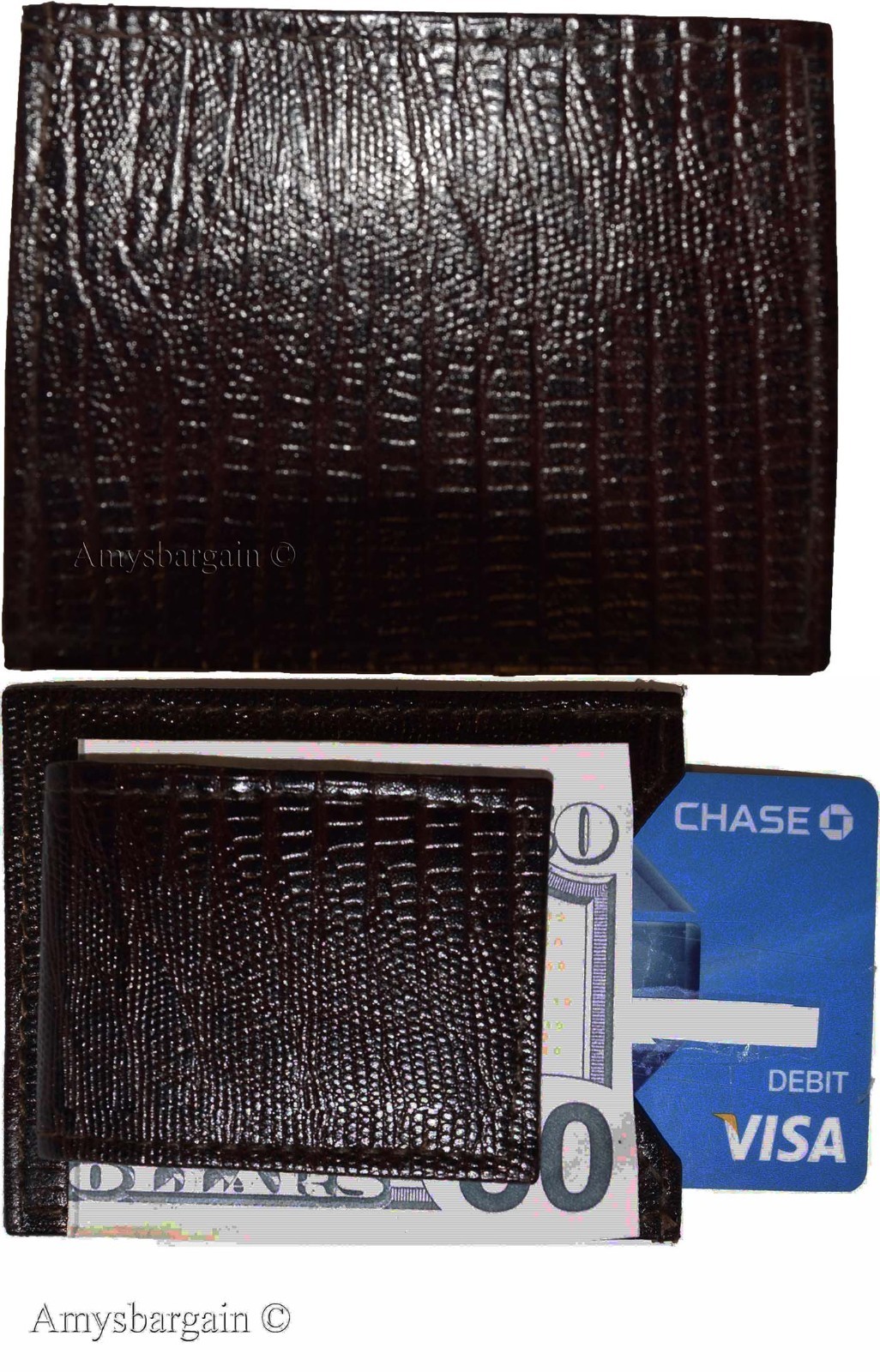 Lot of 3 Brown Lizard skin printed leather money clip, unbranded money Clip New - Image 4