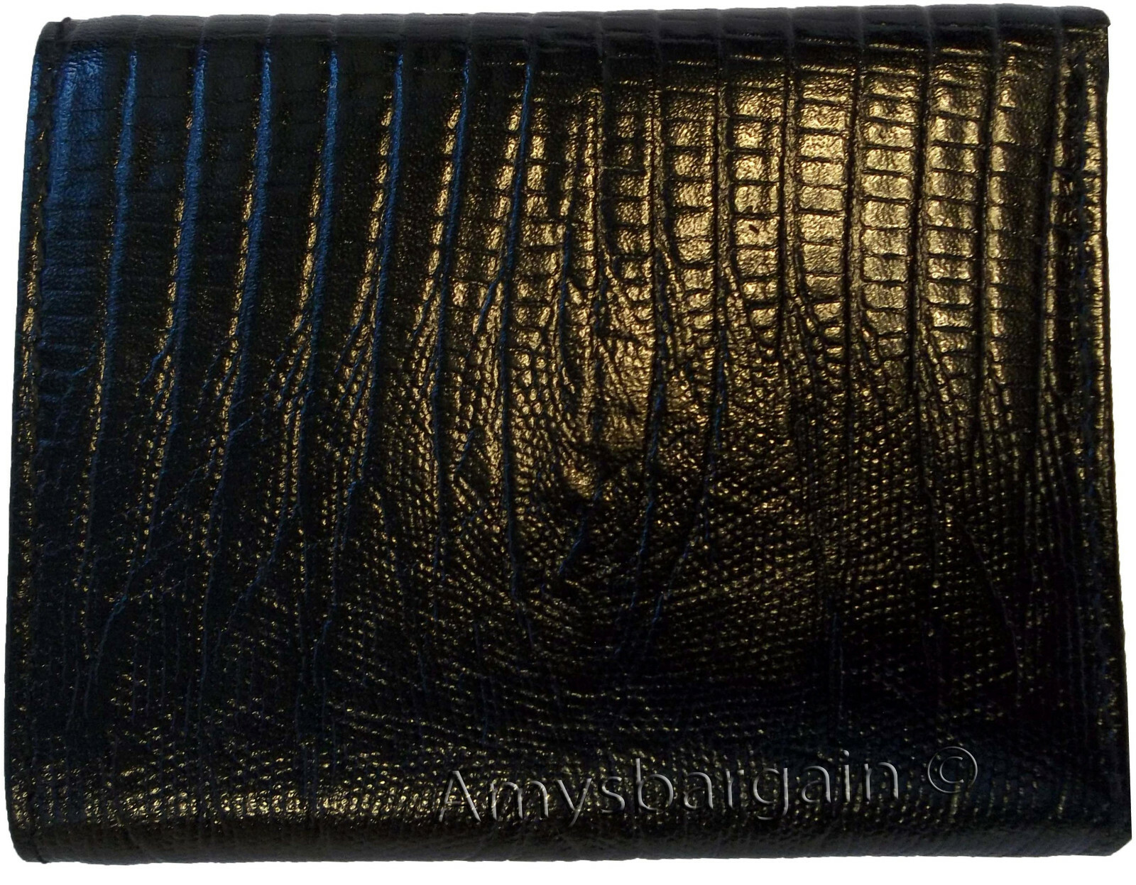 Lot of 3 Italian Style Lizard skin Printed Leather Man's Black Trifold wallet BN - Image 13