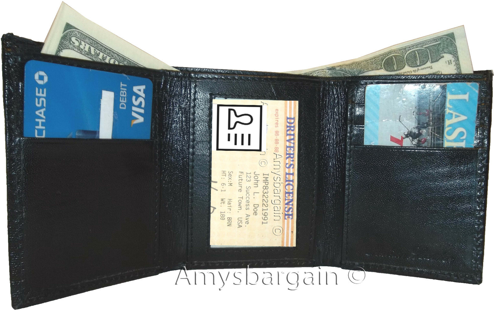 Lot of 3 Italian Style Lizard skin Printed Leather Man's Black Trifold wallet BN - Image 3