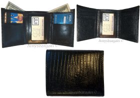 Lot of 3 Italian Style Lizard skin Printed Leather Man's Black Trifold wallet BN