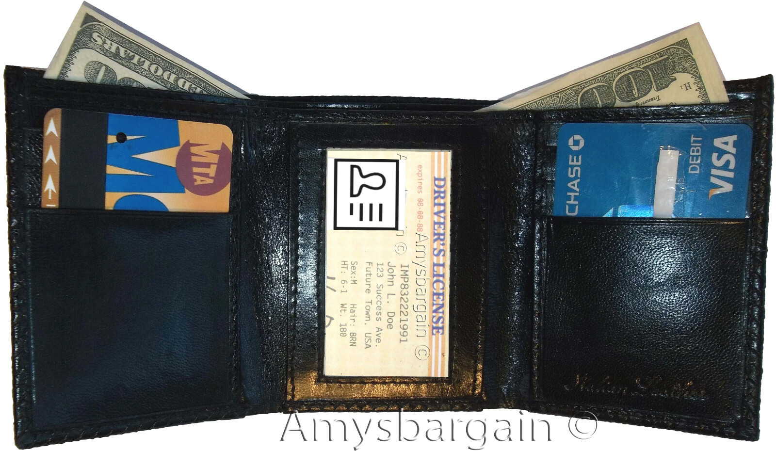 Lot of 3 Italian Style Lizard skin Printed Leather Man's Black Trifold wallet BN - Image 7