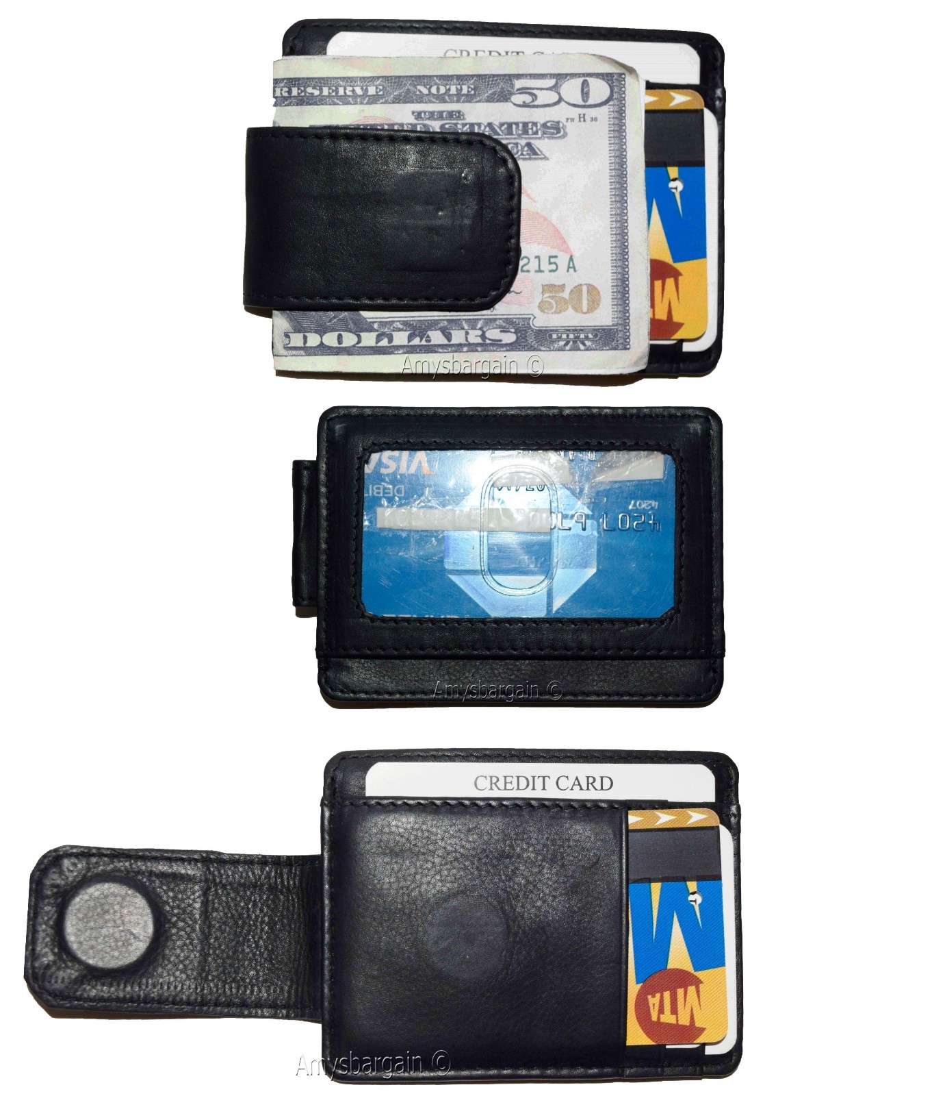 Lot of 3 Money Clip Leather Credit card ID money clip wallet magnetic money clip