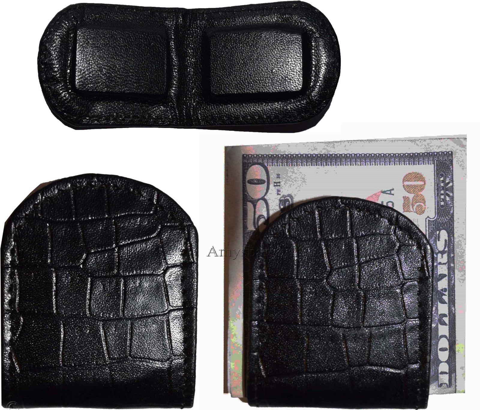 Lot of 3 New Black Crocodile printed leather Unbranded money clip Clip Money BN