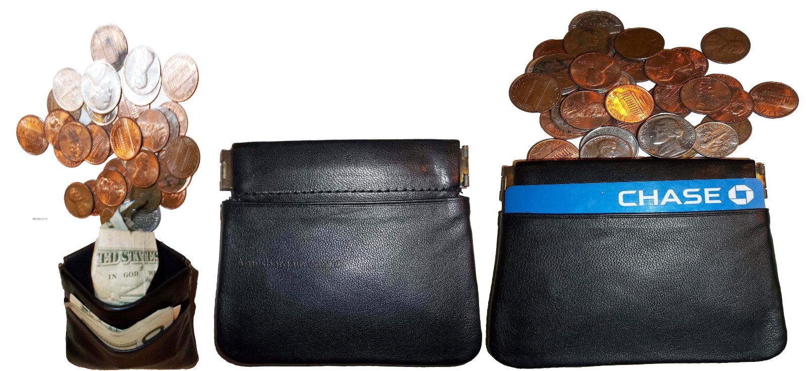 Lot of 3 New Leather Squeeze change purse metal framed squeeze Coin Change Case