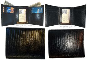 Lot of 4 Italian Style Crocodile Printed Leather Man's Black Trifold wallet BNWT