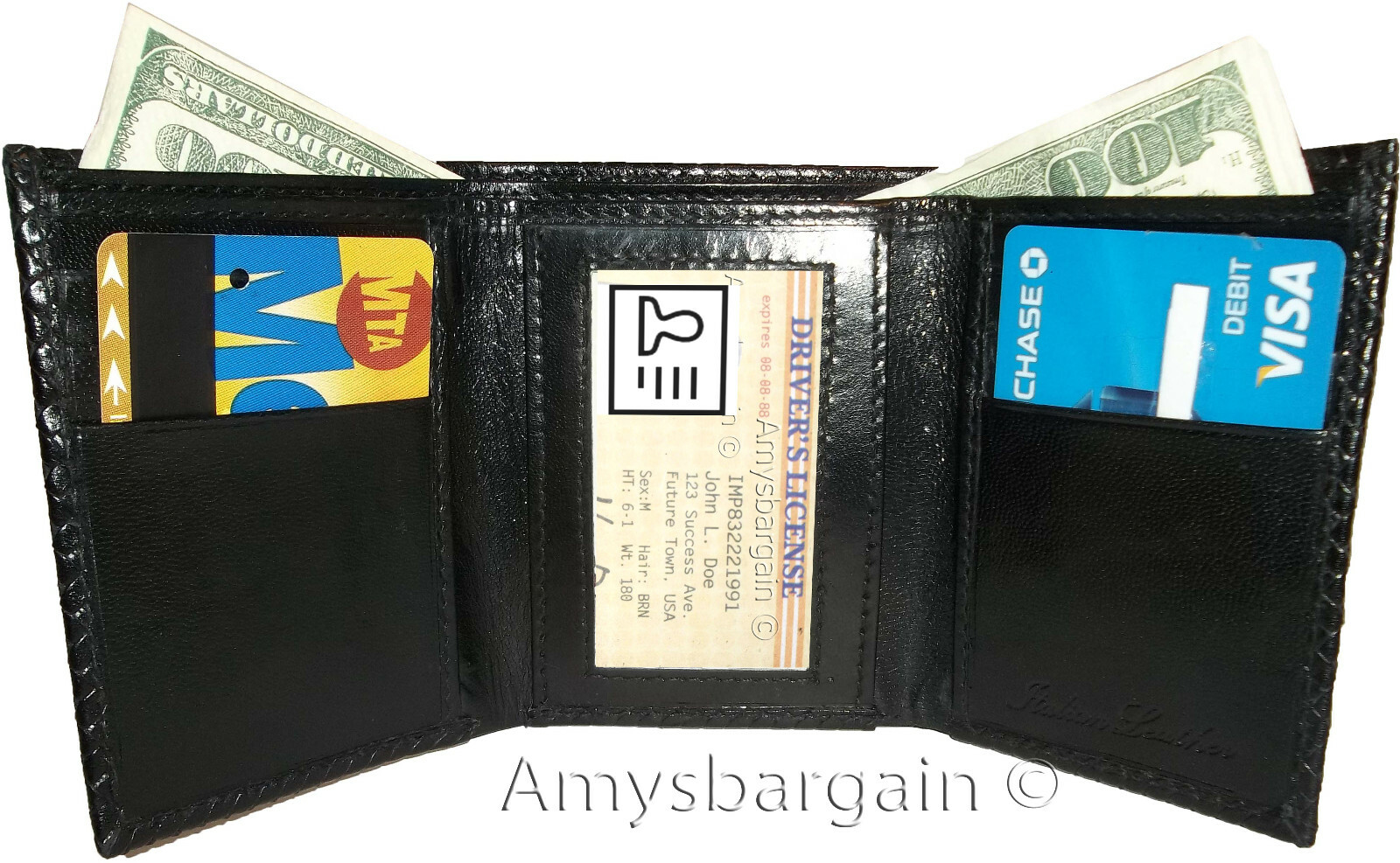 Lot of 4 Italian Style Crocodile Printed Leather Man's Black Trifold wallet BNWT - Image 8