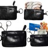 Lot of 4 Leather change purse,Black Zip coin wallet 2 pocket coin case key ring