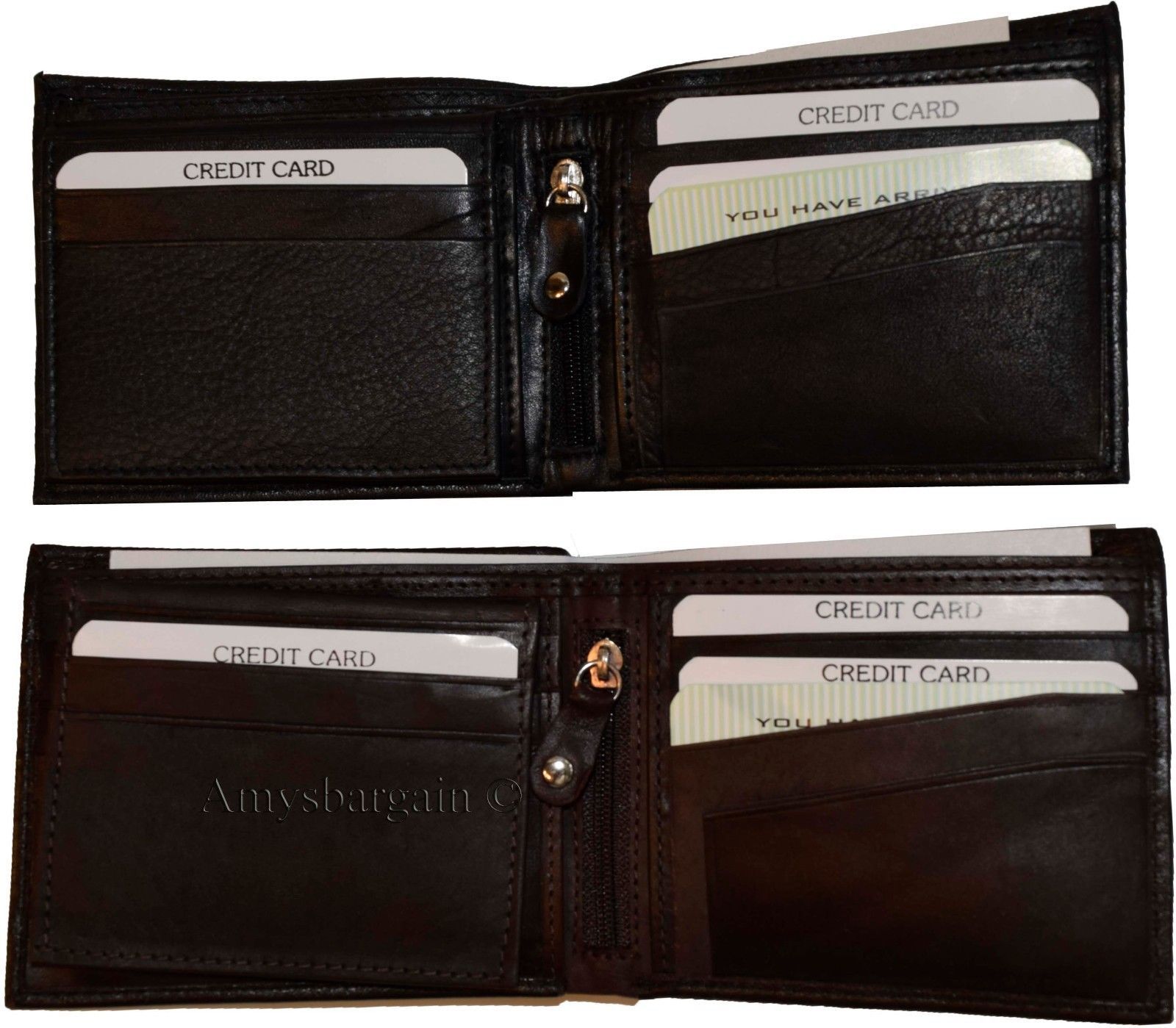 Lot of 4 Men's Bifold Leather wallet Genuine leather 3 bill slot Zip case New - Image 9