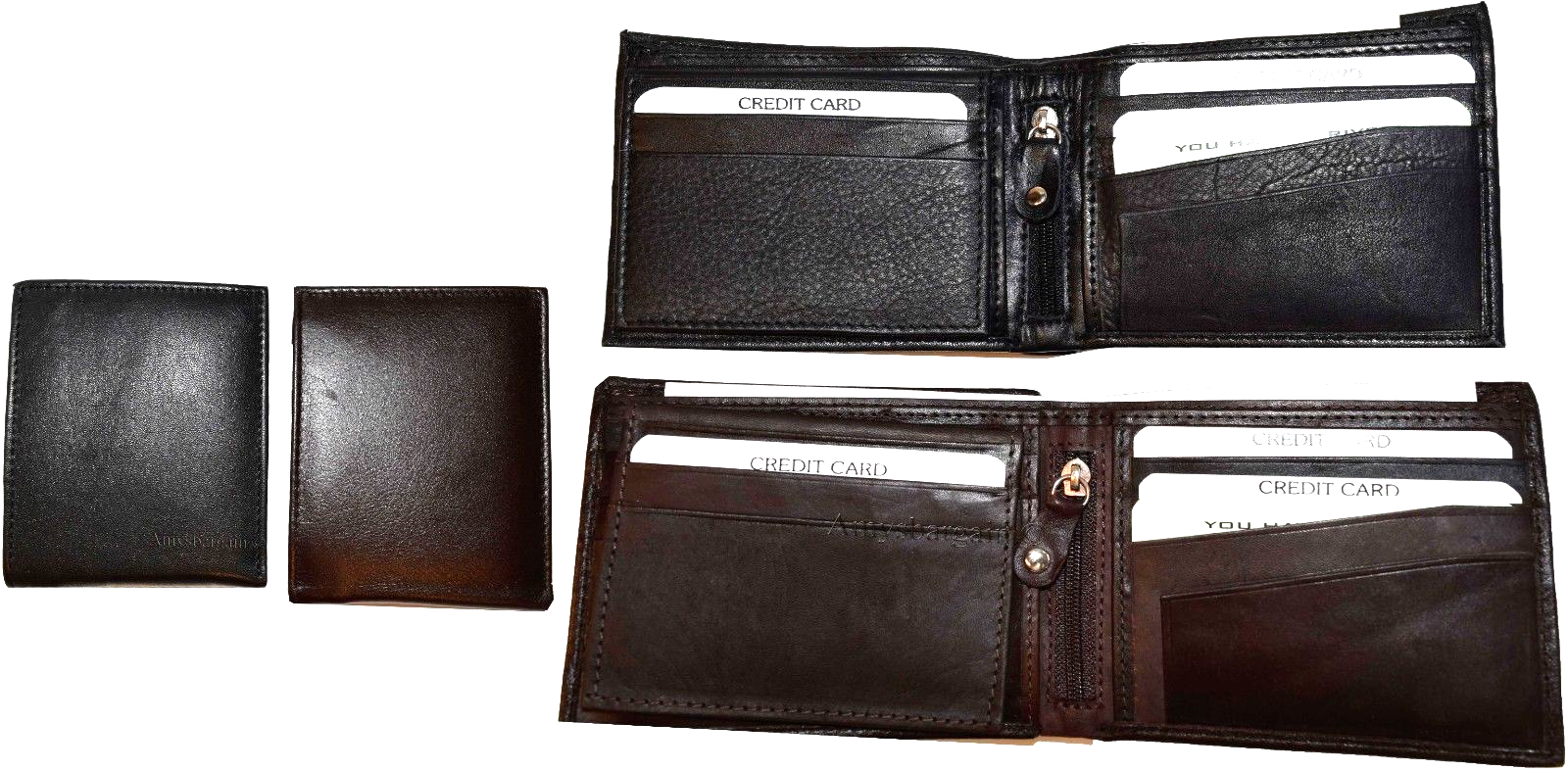 Lot of 4 Men's Bifold Leather wallet Genuine leather 3 bill slot Zip case New