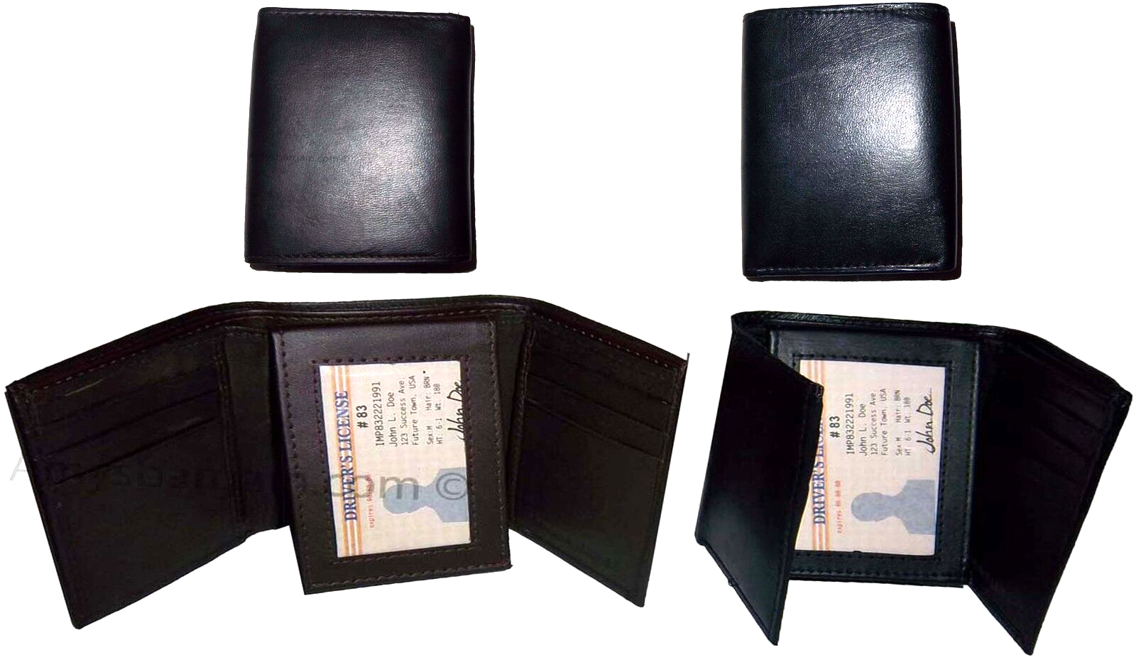 Lot of 4 New Trifold Leather Men’s wallet Unbranded 1 ID 9 card 2 bill spaces