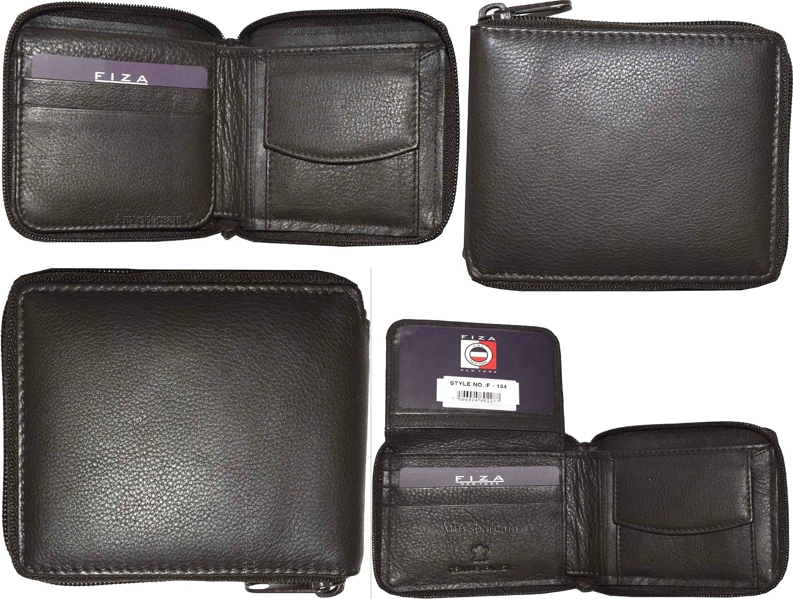 Lot of 4 Zip around FIZA NY leather men's wallet Brown Bi-fold wallet in box