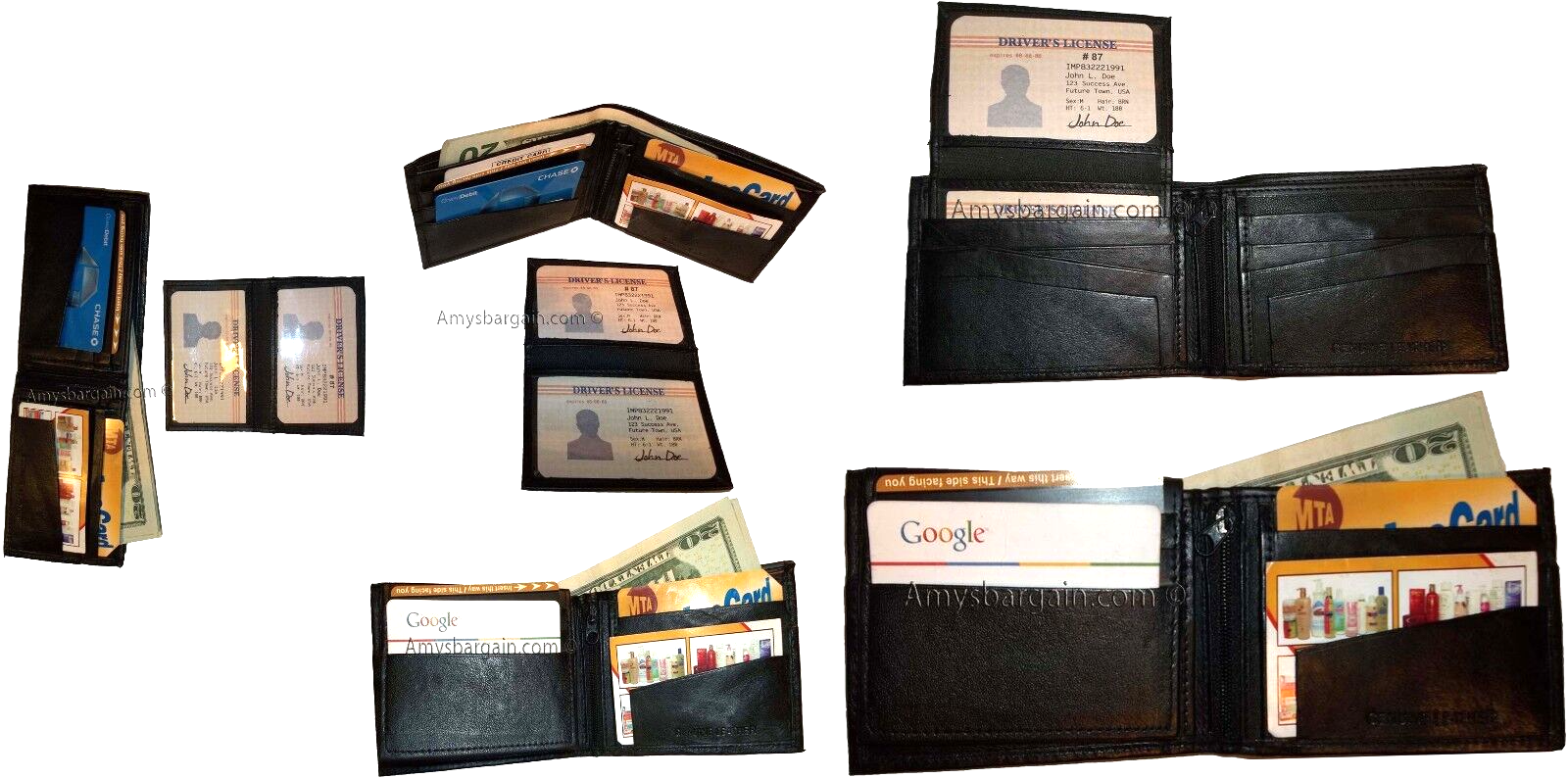 Lot of 5 Bifold Leather Man’s wallet 10 Card 3 bill spaces 2 ID change purse new