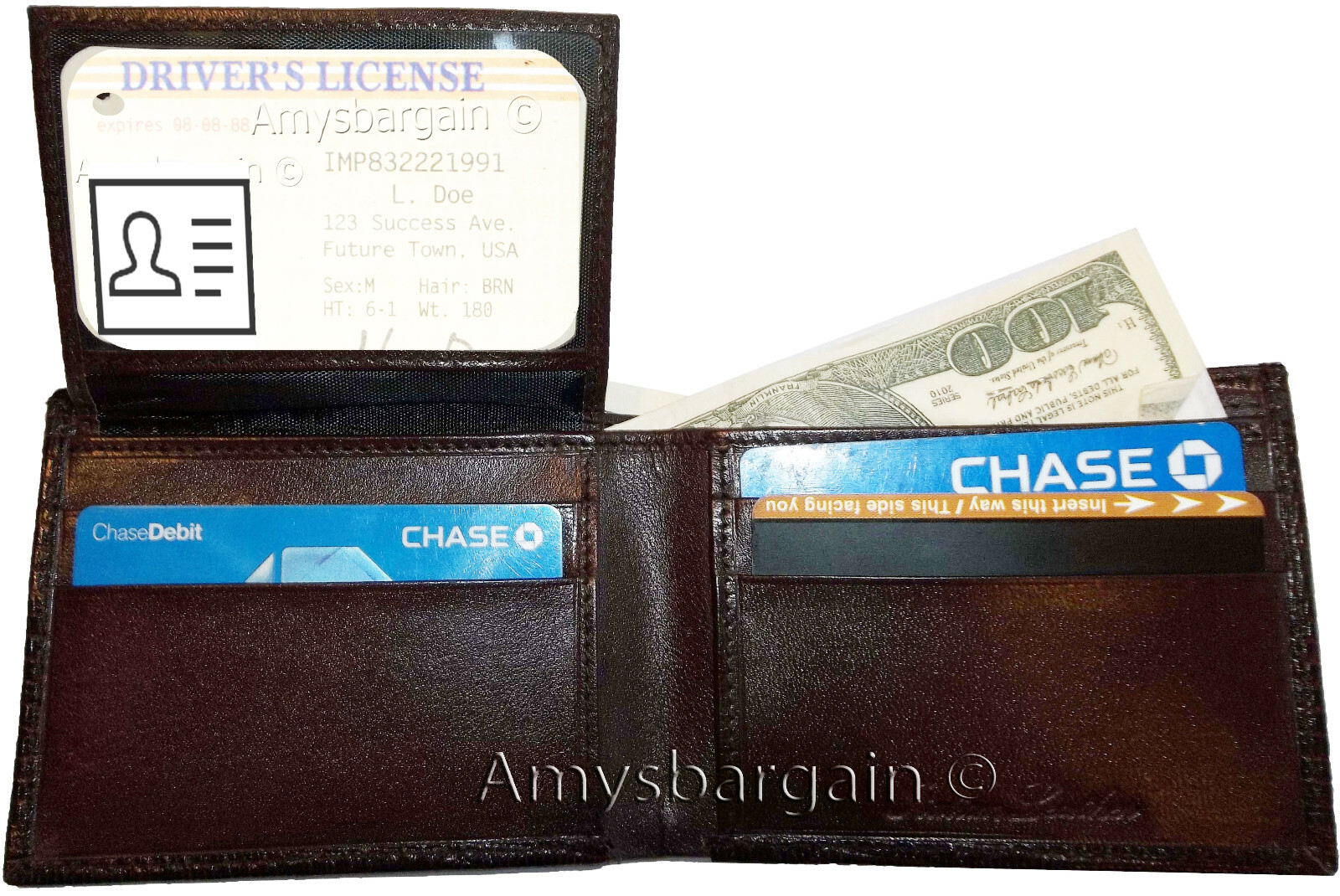 Lot of 5 Lizard Skin Printed Leather Man's Brown billfold wallet 6 cards ID new - Image 7