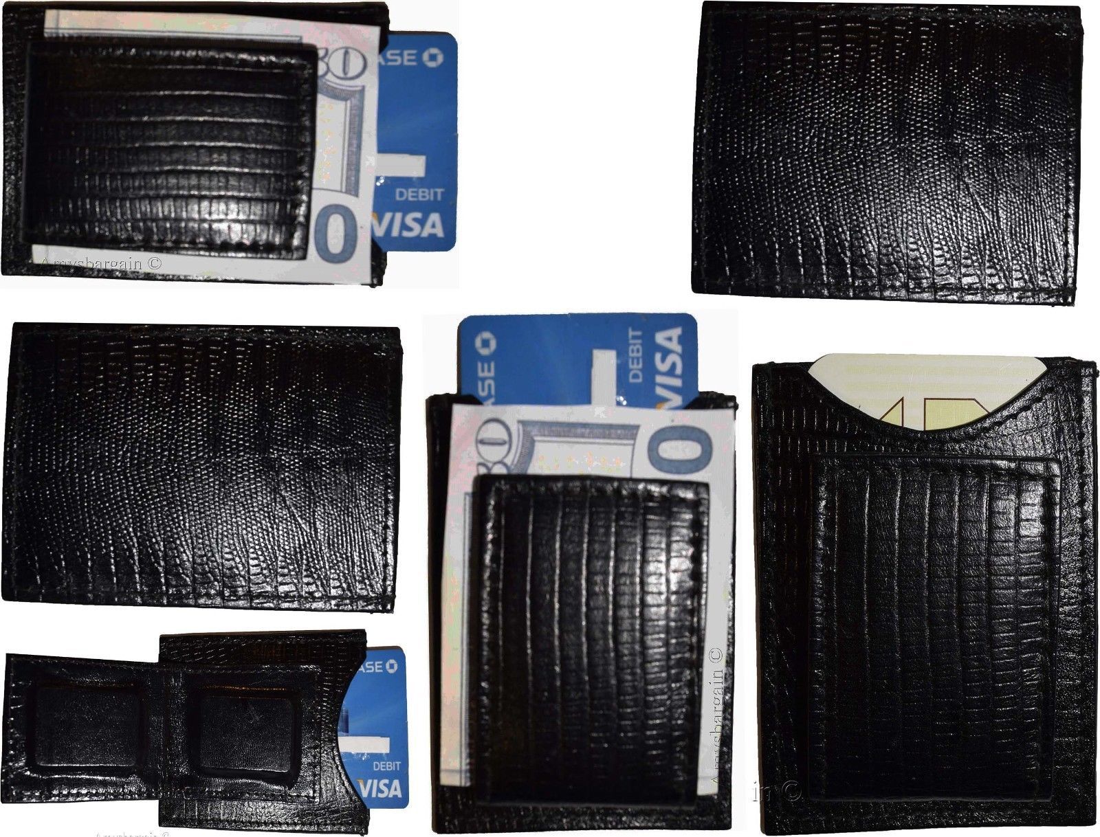 Lot of 6 Black Lizard skin printed leather money clip, unbranded money Clip New