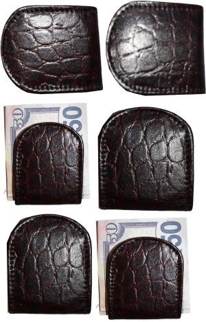 Lot of 6 New Brown Crocodile printed leather Unbranded money clip Clip  Money BN