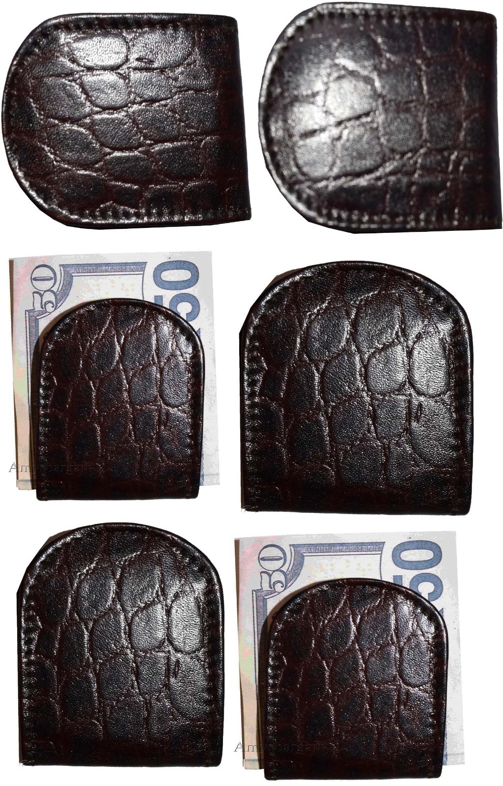 Lot of 6 New Brown Crocodile printed leather Unbranded money clip Clip Money BN