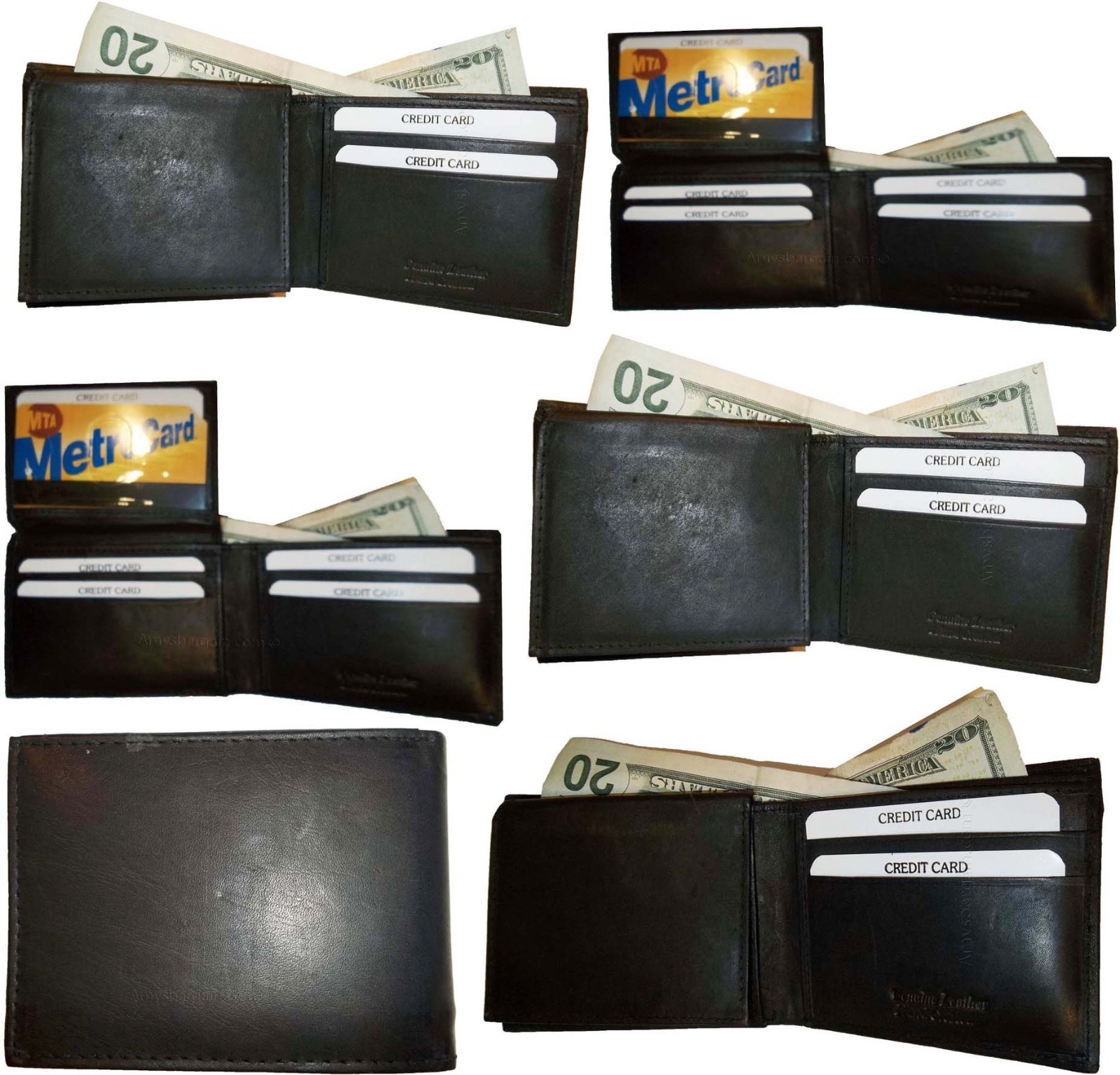 Lot of 6 New style leather man's wallet 2 bill slot 1 zip 4 credit cards ID new