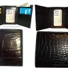 Man's Trifold Leather wallet Brown Crocodile skin Printed 2 billfolds 9 cards