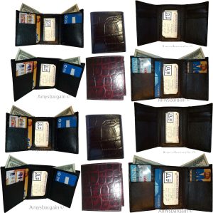 Man's Trifold Leather wallet Brown Crocodile skin Printed 2 billfolds 9 cards - Image 9