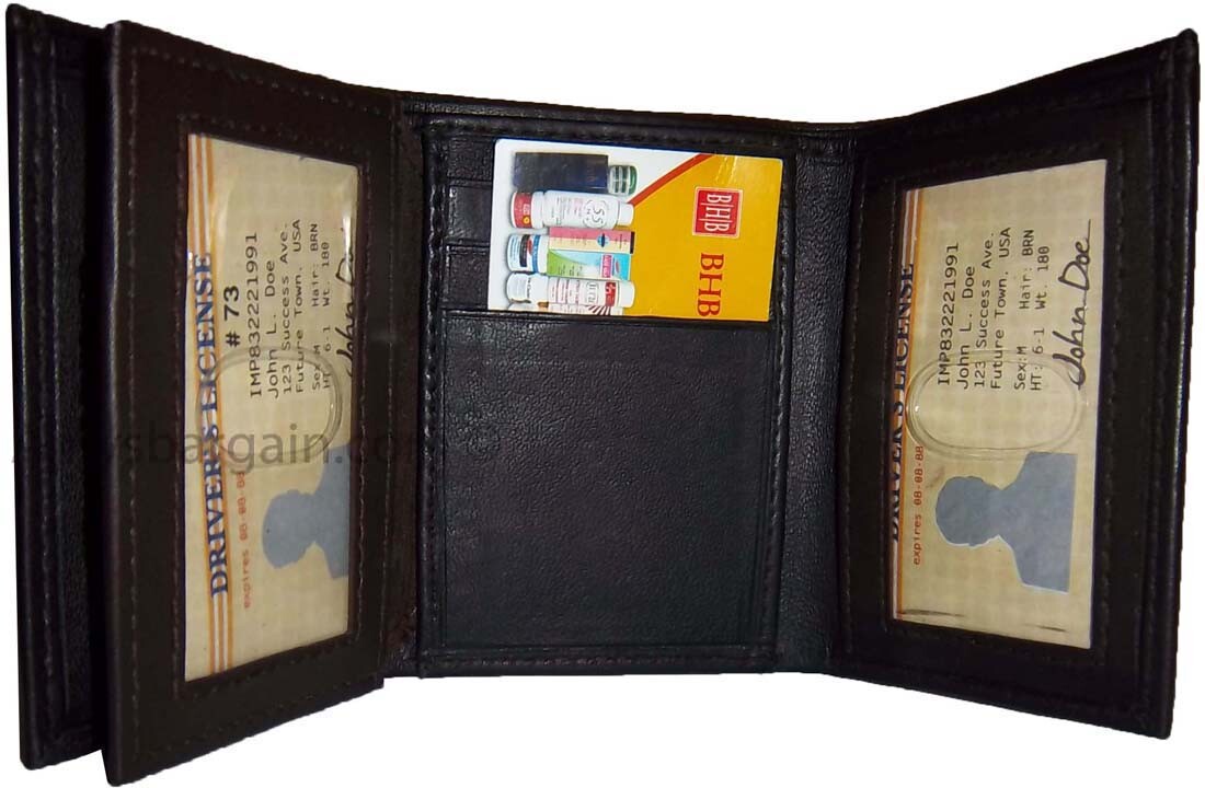 Man’s wallet Trifold Leather 9 card spaces 2 ID windows 2 bill slots New wallet - Image 13