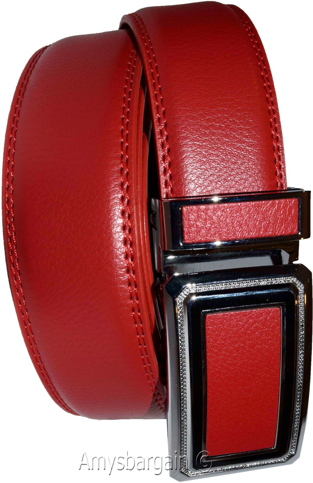 Men’s Belt XL Red Leather Automatic lock Dress / Casual belt adjustable belt - Image 12