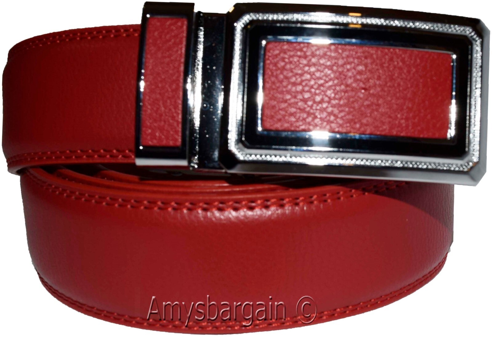 Men’s Belt XL Red Leather Automatic lock Dress / Casual belt adjustable belt - Image 13