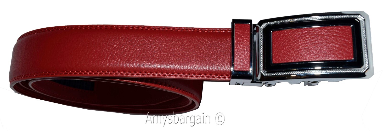Men’s Belt XL Red Leather Automatic lock Dress / Casual belt adjustable belt - Image 15