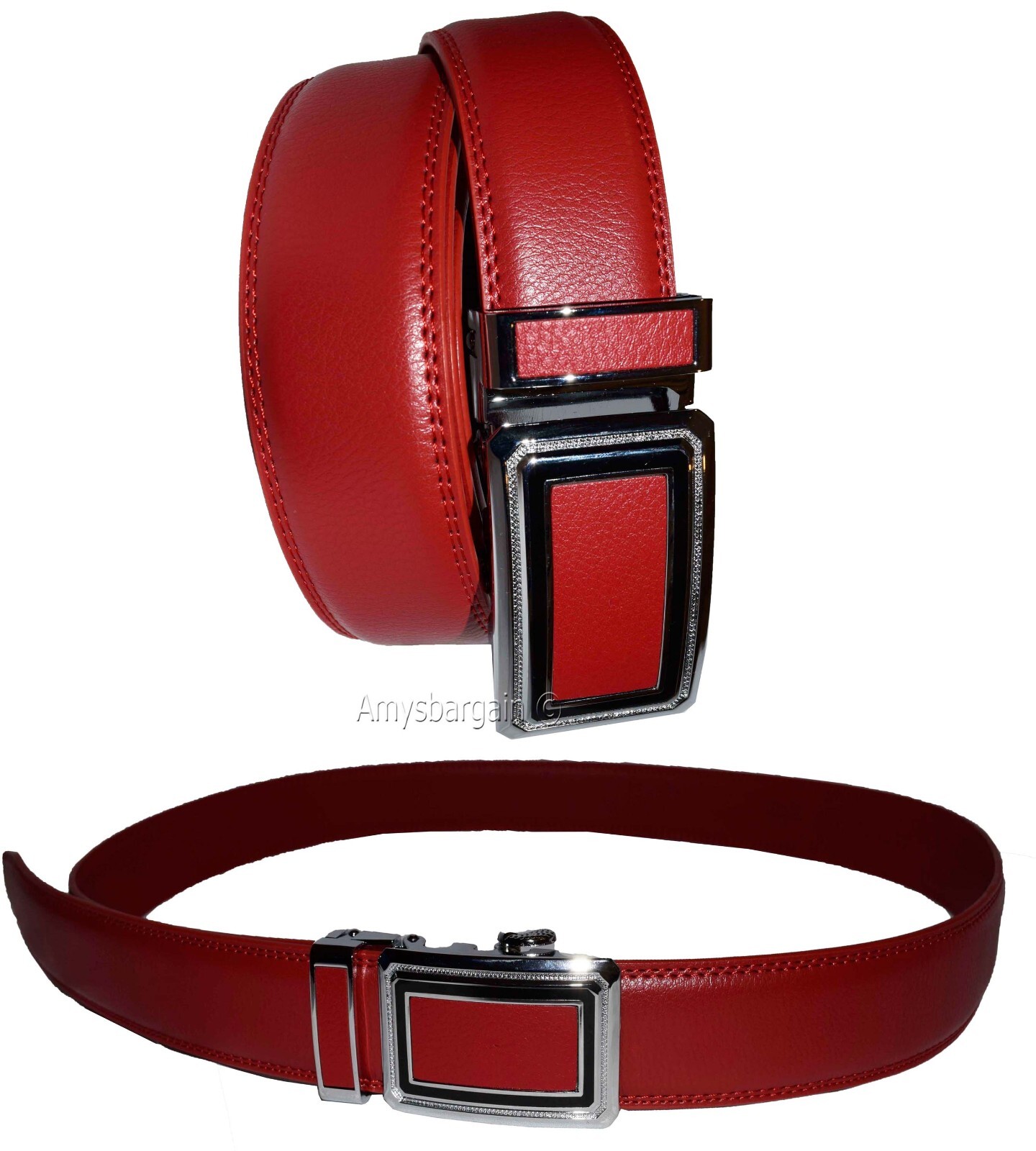 Men’s Belt XL Red Leather Automatic lock Dress / Casual belt adjustable belt - Image 3
