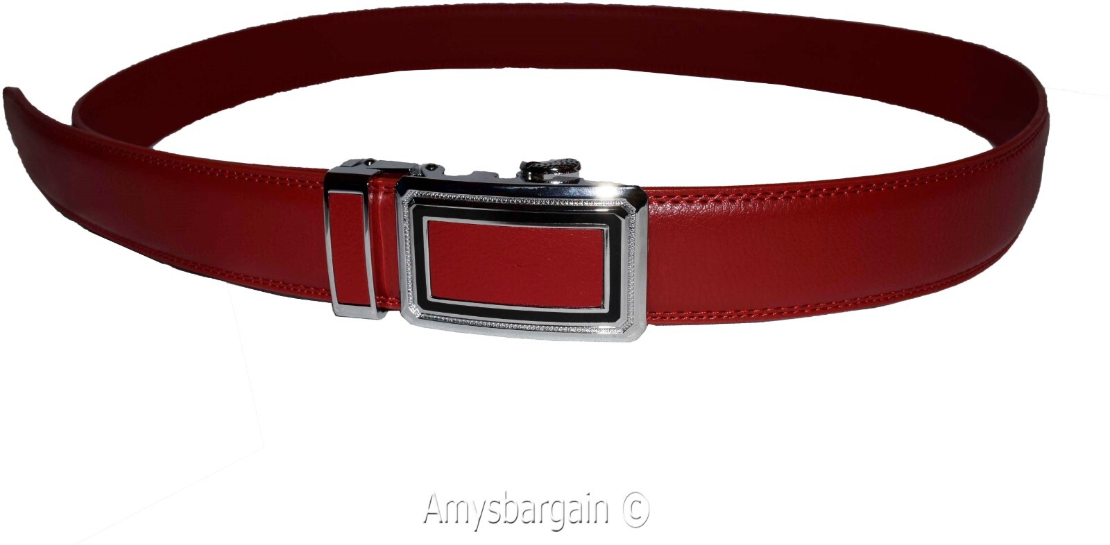 Men’s Belt XL Red Leather Automatic lock Dress / Casual belt adjustable belt - Image 4