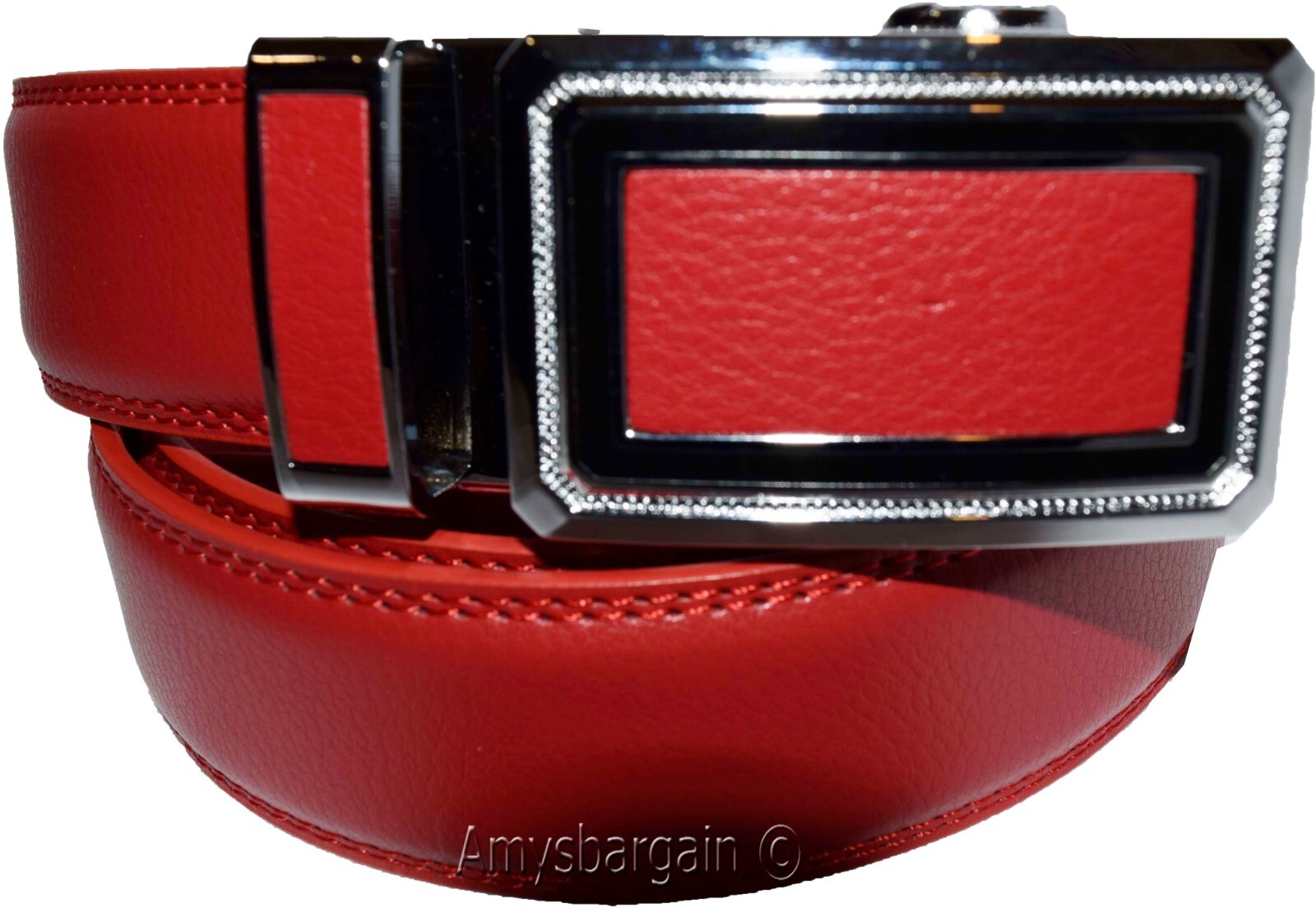 Men’s Belt XL Red Leather Automatic lock Dress / Casual belt adjustable belt - Image 6