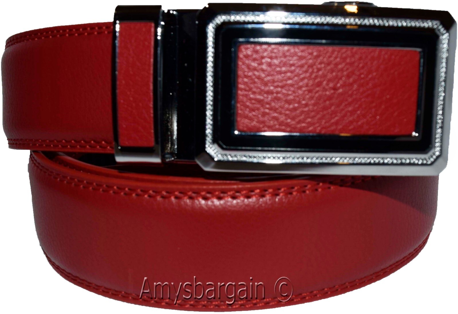Men’s Belt XL Red Leather Automatic lock Dress / Casual belt adjustable belt - Image 7