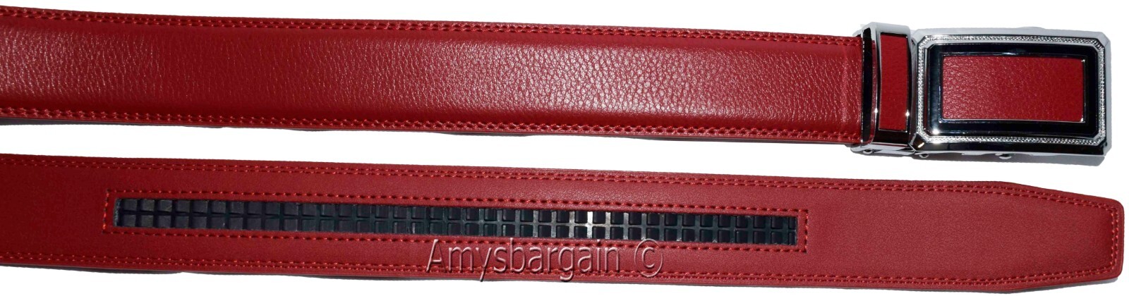Men’s Belt XL Red Leather Automatic lock Dress / Casual belt adjustable belt - Image 10