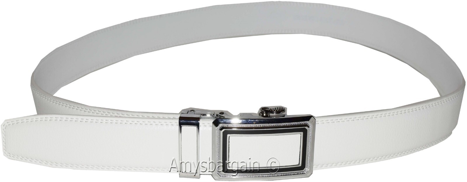 Men’s Belt XL White Leather Automatic lock Dress / Casual belt adjustable belt - Image 11