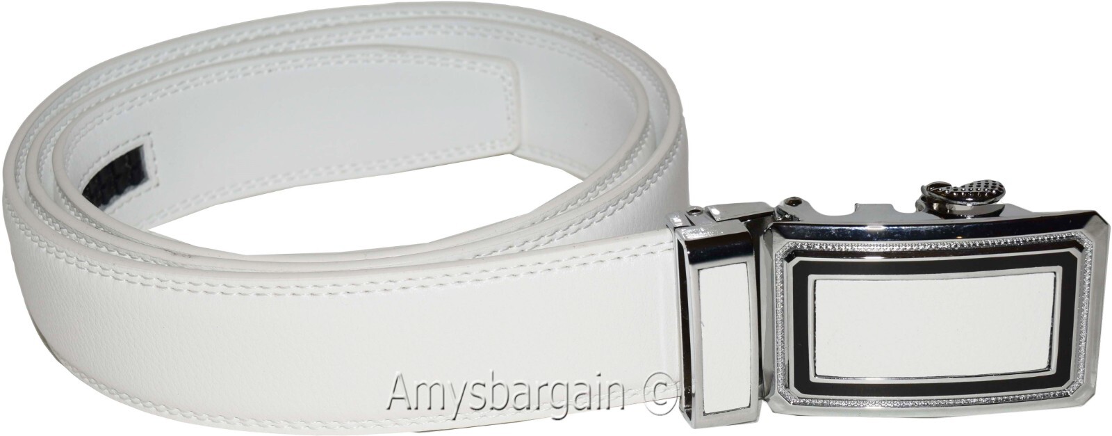 Men’s Belt XL White Leather Automatic lock Dress / Casual belt adjustable belt - Image 14