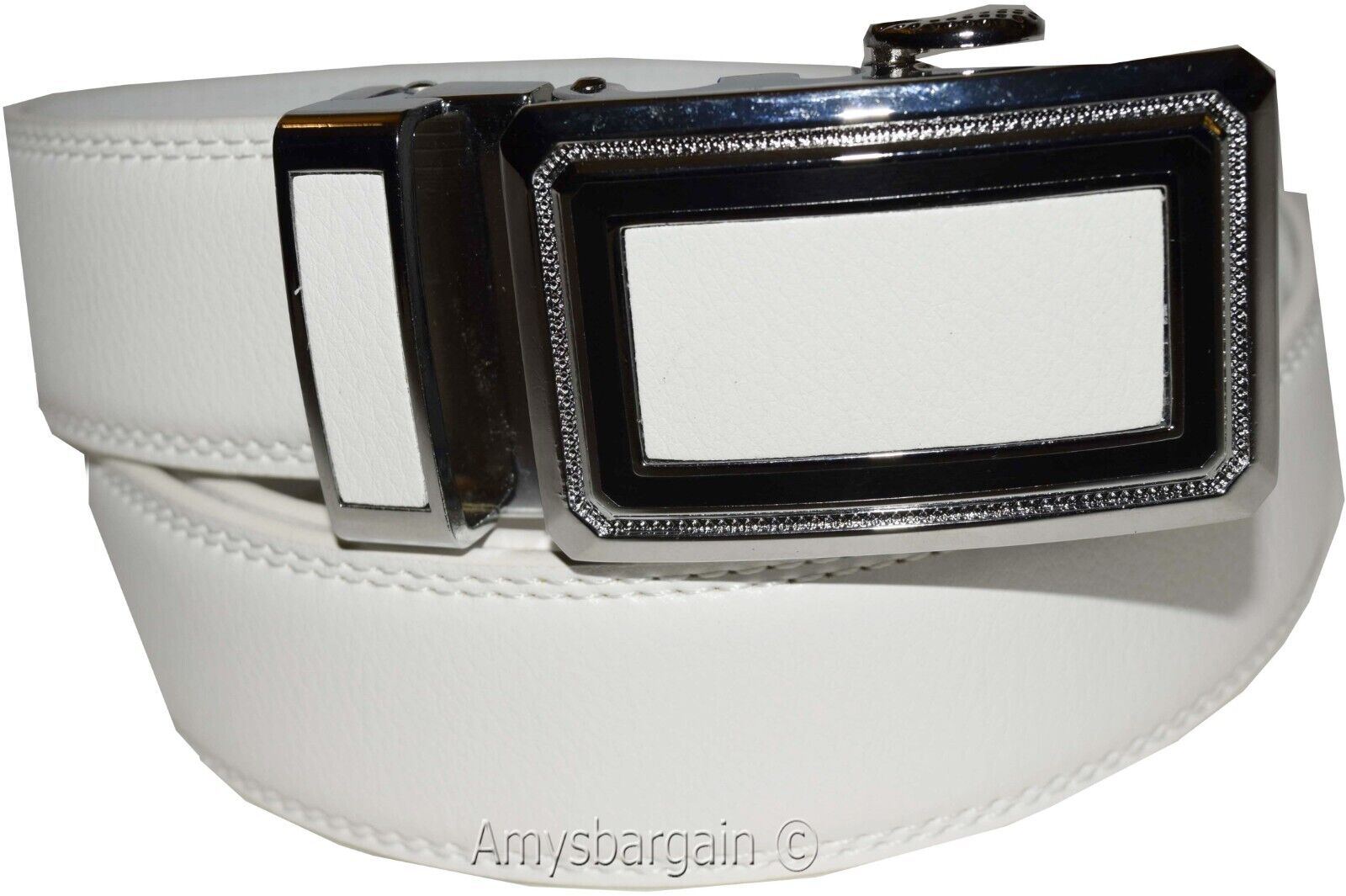 Men’s Belt XL White Leather Automatic lock Dress / Casual belt adjustable belt - Image 3
