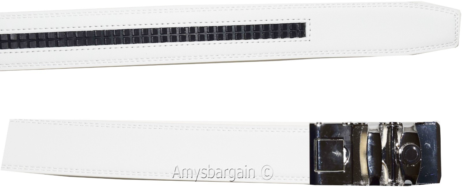 Men’s Belt XL White Leather Automatic lock Dress / Casual belt adjustable belt - Image 9