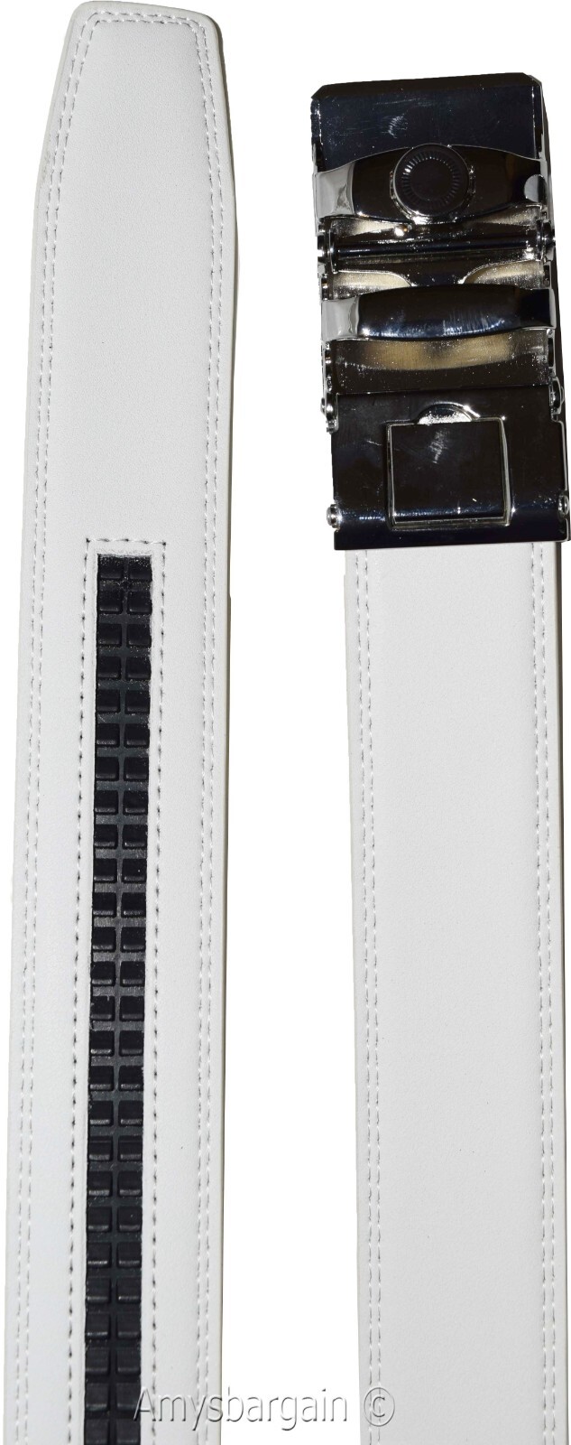 Men’s Belt XL White Leather Automatic lock Dress / Casual belt adjustable belt - Image 10
