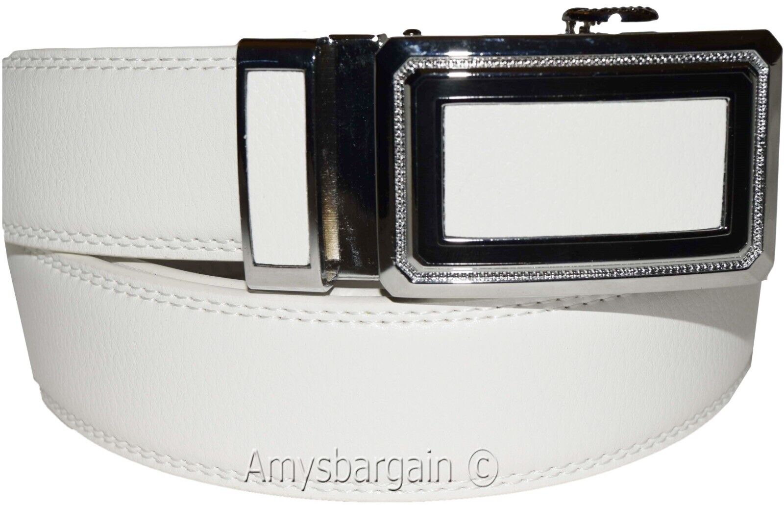Men’s Belt XL White Leather Automatic lock Dress / Casual belt adjustable belt