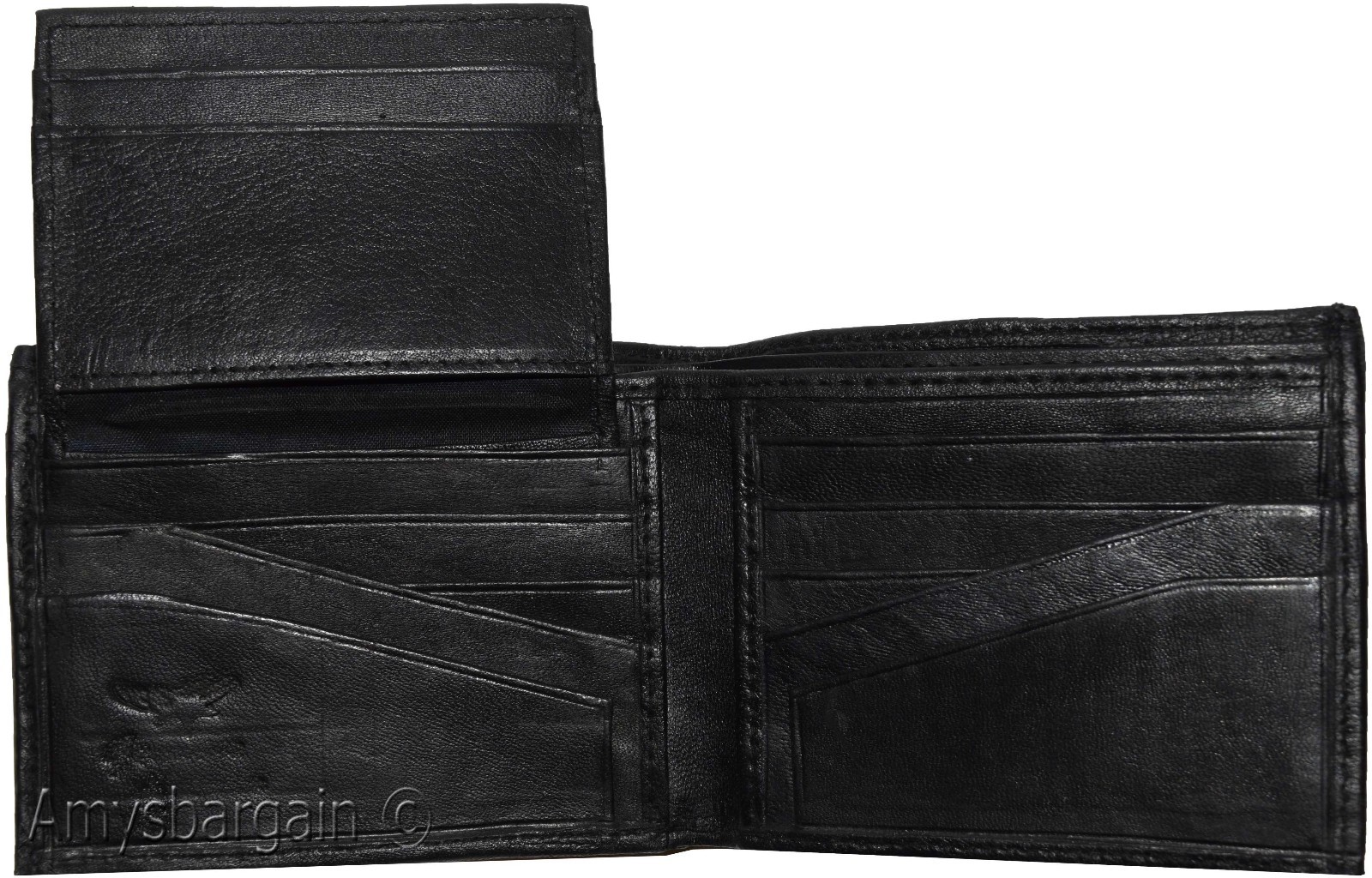 Men's Bifold Black Wallet Genuine Leather 12 Credit Card 2 ID 3 Bill slots new - Image 8