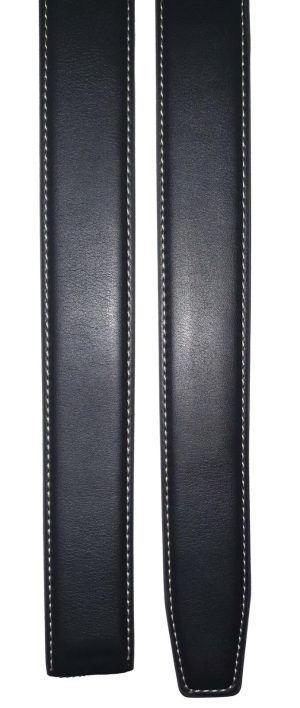 Men’s Leather belt strap Automatic sliding buckle Auto-lock Strap only Blk/white - Image 7