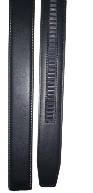 Men’s Leather belt strap Automatic sliding buckle Auto-lock Strap only Blk/white - Image 8